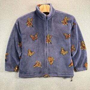 Vintage Mazmania Fleece Jacket Adult Large Lavender Butterfly Nature USA 90s